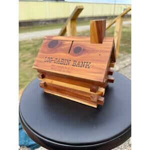 🏠 Log Cabin Bank Cedar Wood Bear Country SD Souvenir Vintage Rustic Collectible